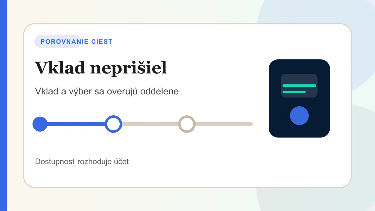 Porovnanie platobných ciest pre vklad neprišiel
